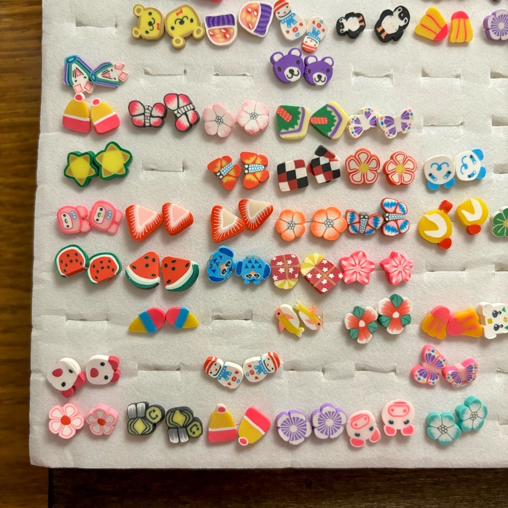 Fruit Floral Animal Polymer Clay Stud Earrings 66 Pairs of Earrings - Picture 5 of 7